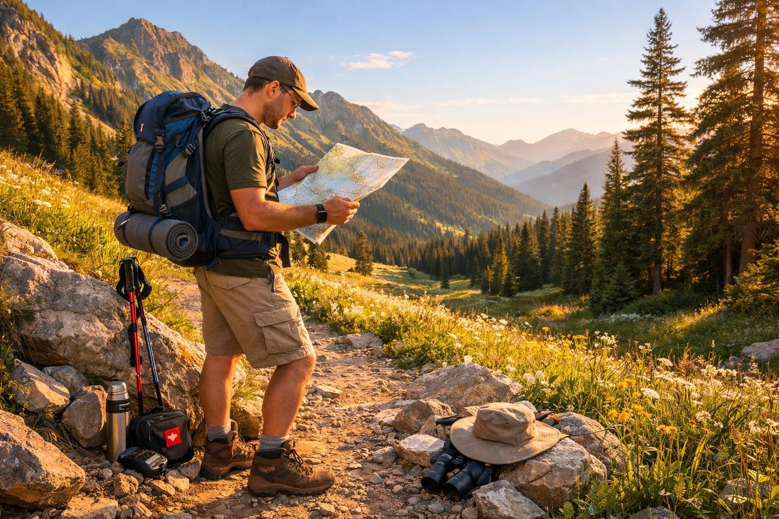 Pohľad na horský štít počas letnej turistiky s jasnou oblohou