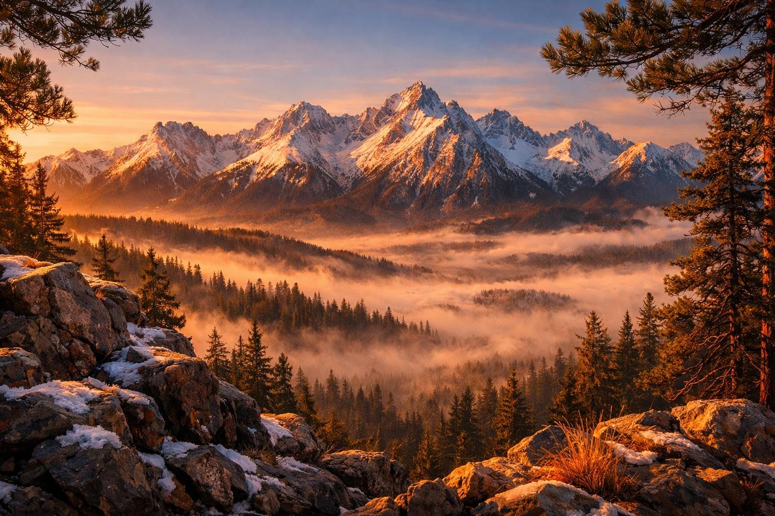 Pohľad na majestátne Vysoké Tatry a zelené doliny na Slovensku