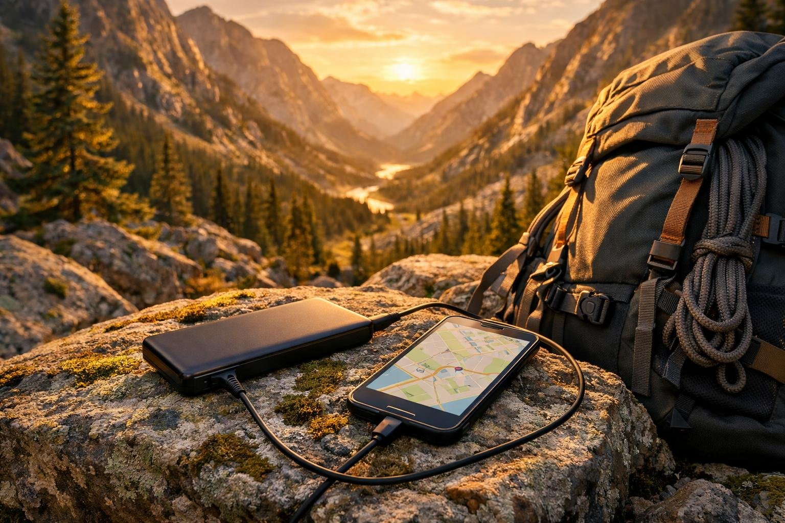 Štýlová powerbanka na outdoor výlet v horách počas dňa aj noci