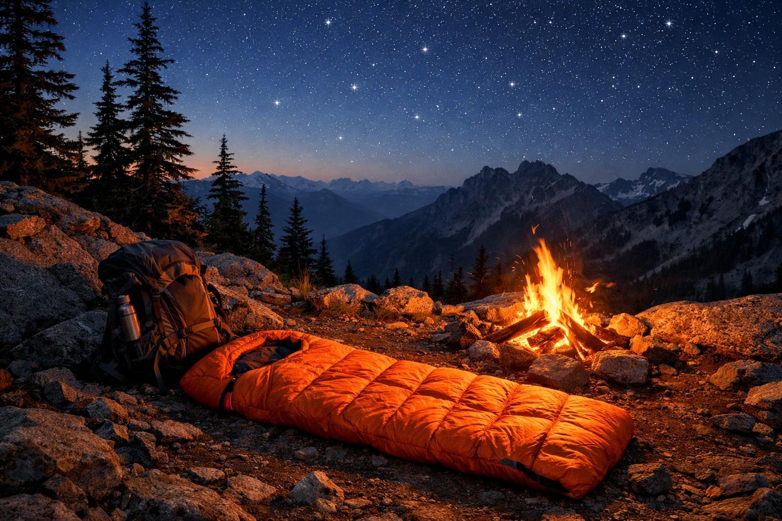 Turistický spacák na noc v prírode s teplotným komfortom a ochranou